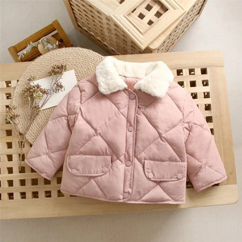 Зимно памучно яке за момичета, модно универсално дебело топло палто с кожена яка, корейска версия, 2-7 години, дете Качествено облекло
