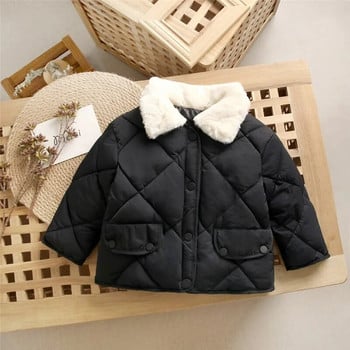 Зимно памучно яке за момичета, модно универсално дебело топло палто с кожена яка, корейска версия, 2-7 години, дете Качествено облекло