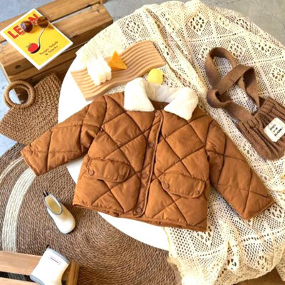 Dievčenská zimná bavlnená bunda, módna, univerzálna, hrubá, zateplená chlapčenská kožušinová bunda s golierom, kórejská verzia, kvalitné oblečenie pre deti od 2 do 7 rokov