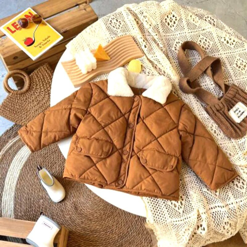 Dievčenská zimná bavlnená bunda, módna, univerzálna, hrubá, zateplená chlapčenská kožušinová bunda s golierom, kórejská verzia, kvalitné oblečenie pre deti od 2 do 7 rokov