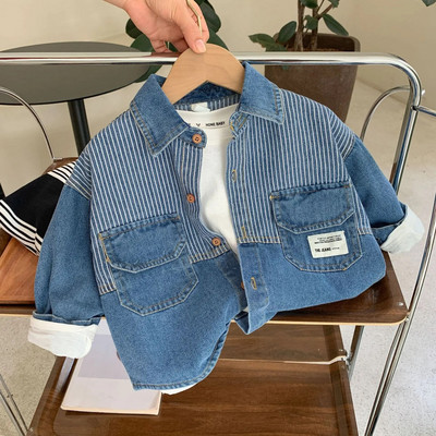 Ins Primăvară Toamnă 2024 Coreeană Copii Băieți Denim Dunge Vintage Recreational Literar Bebeluși Băieți Cardigan Versatil Kid Boy Palton