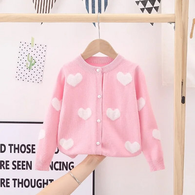 كنزة صوفية Ρούχα Child Girl 2023 Autumn Mink Love Girl Woolen Cardigan Χαριτωμένο μωρό πουλόβερ 3 έως 8 ετών Παιδικά ρούχα 아기옷