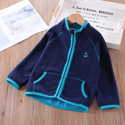 Jachetă pentru copii din lână corală Culoare ocazională Albastru bleumarin Până polară Băieți Jachetă de modă pentru copii Cardigan cu fermoar Îmbrăcăminte pentru bebeluși