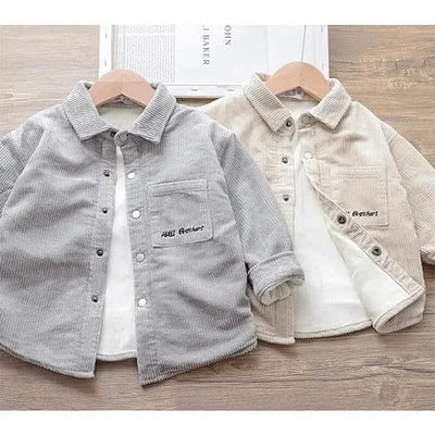 Toddler Boys Shirt Plus Velvet Šilti žieminiai marškinėliai Vaikams Striukė Madingi Stori Velveliniai Vaikiški Viršutiniai Drabužiai 2-8 m.