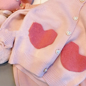Μπουφάν με ζακέτα για κορίτσια 2023 Φθινοπωρινή Κορεατική Έκδοση Παιδικό Συνονθύλευμα Αγάπης Γλυκό μωρό Παιδικό Παλτό Ροζ Πλεκτό Πουλόβερ