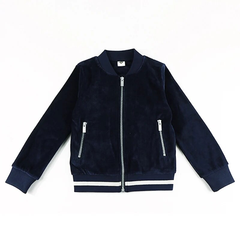 Παιδικό πουλόβερ 5t-16t μπλε βελούδινο μπουφάν σχολική στολή μπροστινό άνοιγμα με φερμουάρ ρούχα για αγόρι και κορίτσια φούτερ και στις δύο πλευρές