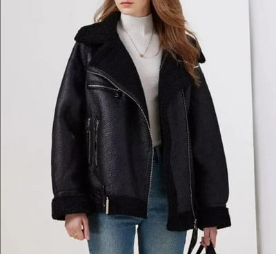 Dámska módna bunda z umelej kožušiny Suninheart so zipsom, obojstranná bunda s dlhým rukávom a teplým kabátom, dámska ležérna klopa, studený kabát