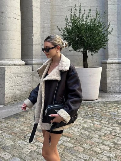 Dámska módna bunda z umelej kožušiny Suninheart so zipsom, obojstranná bunda s dlhým rukávom a teplým kabátom, dámska ležérna klopa, studený kabát