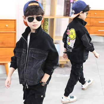 Παιδικά ρούχα για αγόρια Τζιν μπουφάν με φερμουάρ 2023 Άνοιξη φθινόπωρο κινούμενα σχέδια Smile Letter Εκτύπωση Fashion Causal Top 5-10