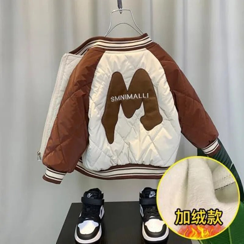 Zimné detské prešívané bundy pre chlapcov a dievčatá 2023 plus zamatové teplé bavlnené prešívané bundy s potlačou, unisex top pre chlapcov a dievčatá