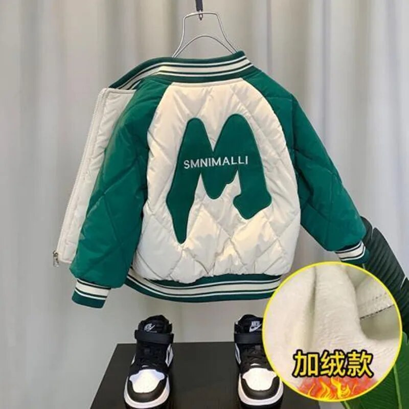 Zimné detské prešívané bundy pre chlapcov a dievčatá 2023 plus zamatové teplé bavlnené prešívané bundy s potlačou, unisex top pre chlapcov a dievčatá