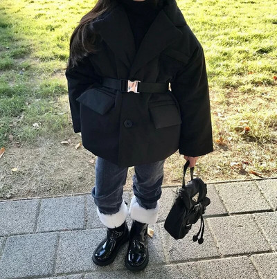 Moda bebelusi baietel fetita costum captusit din bumbac jacheta centura in talie pentru copii primavara toamna iarna haine calde haine pentru bebelusi 2-10 ani