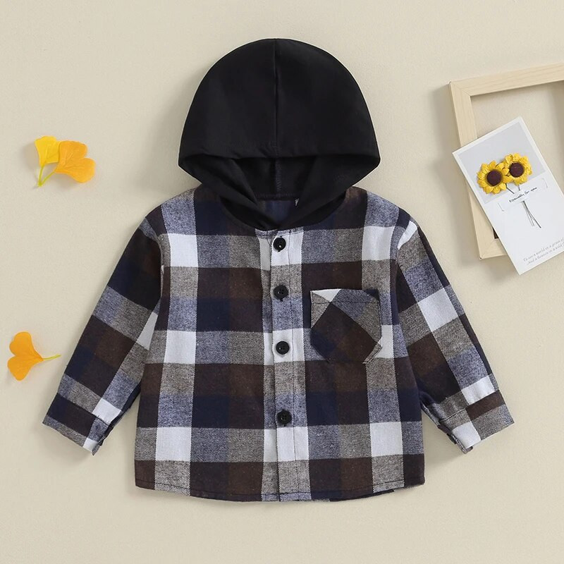Citgeett Sügislapsed Väikelaste Poiss Plaid Printiga kapuutsiga särk pikkade varrukatega nööbiga taskuga kapuutsid Topid sügisriided