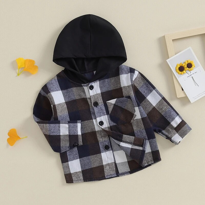Citgeett Sügislapsed Väikelaste Poiss Plaid Printiga kapuutsiga särk pikkade varrukatega nööbiga taskuga kapuutsid Topid sügisriided