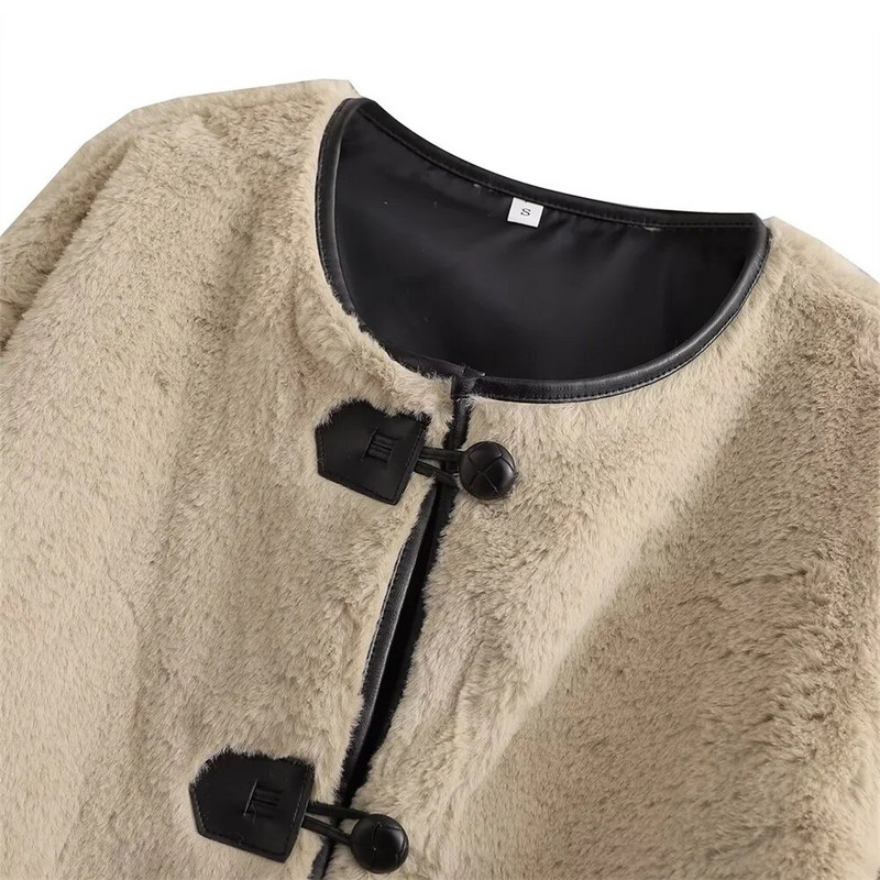 2023. aasta talv, uus naiste moe ümmargune kaelus, pikkade varrukatega, avaralt liibuv kunstlik karusnaha mantel, lambakarvadest osakeste villane mantel