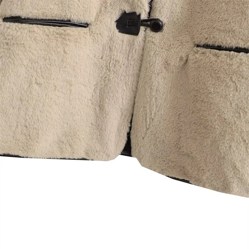 2023. aasta talv, uus naiste moe ümmargune kaelus, pikkade varrukatega, avaralt liibuv kunstlik karusnaha mantel, lambakarvadest osakeste villane mantel