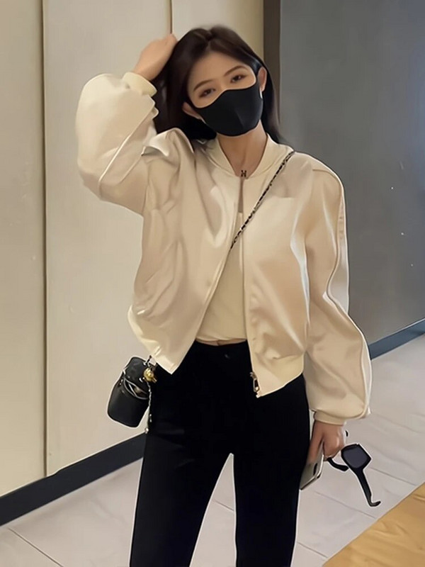 Vabaaja naiste kevadjope Tugev pikkade varrukatega lühike bomberjope Naiste tänavariided, põhimantel, naiste välirõivad