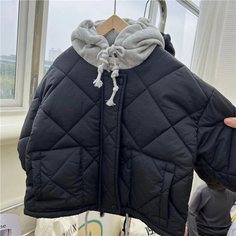 Lastele puuvillased polsterdatud mantlid Talvine ruuduline soe poistele Tüdrukutele kapuutsiga Parka 1-8a Lastele vabaaja tepitud jakid