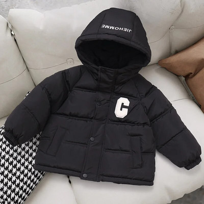 Moda Nouă Fată Băiat Îmbrăcăminte exterioară de iarnă Jachete îngroșate calde pentru bebeluși Paltoane cu imprimeu cu litere strălucitoare Îmbrăcăminte pentru copii Jachetă căptușită cu glugă