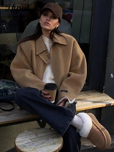 Ежедневно плътно едноредово късо палто, елегантна жилетка с ревер и дълъг ръкав с цип 2023 Зима Highstreet Chic Дамско горно облекло