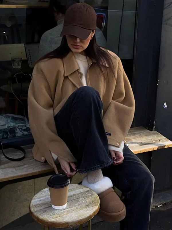 Alkalmi, tömör, egysoros, rövid kabát, elegáns hajtóka, hosszú ujjú, cipzáras kardigán 2023-as téli Highstreet elegáns női felsőruházat