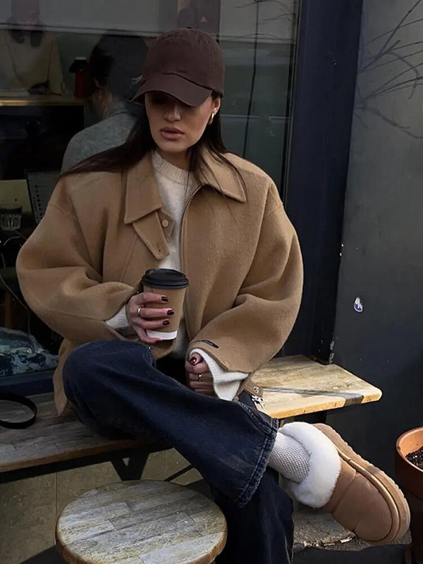 Alkalmi, tömör, egysoros, rövid kabát, elegáns hajtóka, hosszú ujjú, cipzáras kardigán 2023-as téli Highstreet elegáns női felsőruházat