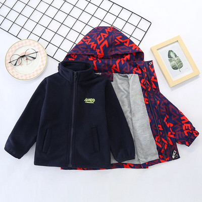 Detské chlapčenské zimné kabáty, detské oblečenie na zips s dlhým rukávom a kapucňou, vetruodolné bundy, teplé kabáty, oblečenie pre 3-14 rokov
