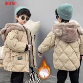 Κορεατικά παιδικά πάρκα για αγόρια Χειμερινά ρούχα για εφήβους Ζεστά παλτό Παχύ μπουφάν με κουκούλα Επιστολή εκτύπωσης Παιδική στολή χιονιού εξωτερικού χώρου