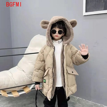 Κορεατικά παιδικά πάρκα για αγόρια Χειμερινά ρούχα για εφήβους Ζεστά παλτό Παχύ μπουφάν με κουκούλα Επιστολή εκτύπωσης Παιδική στολή χιονιού εξωτερικού χώρου
