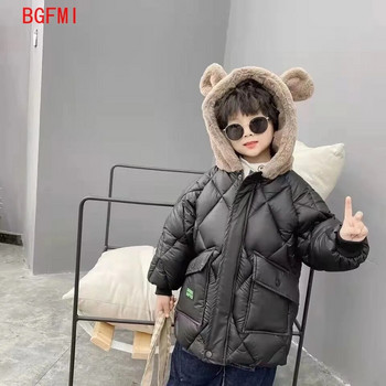 Κορεατικά παιδικά πάρκα για αγόρια Χειμερινά ρούχα για εφήβους Ζεστά παλτό Παχύ μπουφάν με κουκούλα Επιστολή εκτύπωσης Παιδική στολή χιονιού εξωτερικού χώρου