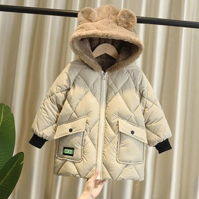 Κορεατικά παιδικά πάρκα για αγόρια Χειμερινά ρούχα για εφήβους Ζεστά παλτό Παχύ μπουφάν με κουκούλα Επιστολή εκτύπωσης Παιδική στολή χιονιού εξωτερικού χώρου