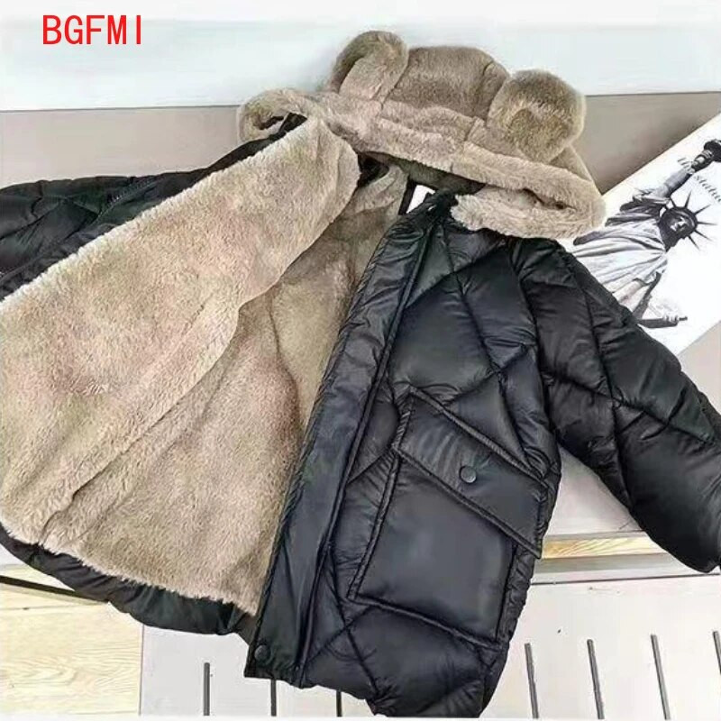 Κορεατικά παιδικά πάρκα για αγόρια Χειμερινά ρούχα για εφήβους Ζεστά παλτό Παχύ μπουφάν με κουκούλα Επιστολή εκτύπωσης Παιδική στολή χιονιού εξωτερικού χώρου