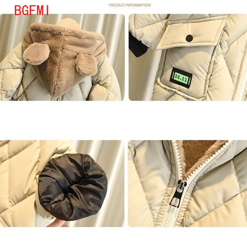 Κορεατικά παιδικά πάρκα για αγόρια Χειμερινά ρούχα για εφήβους Ζεστά παλτό Παχύ μπουφάν με κουκούλα Επιστολή εκτύπωσης Παιδική στολή χιονιού εξωτερικού χώρου