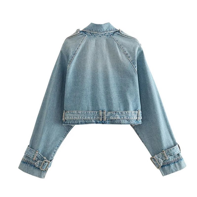 UNIZERA2023 Jesenný nový dámsky temperamentný krátky voľný ležérny všestranný džínsový štýl s dvojitou klopou a prackou