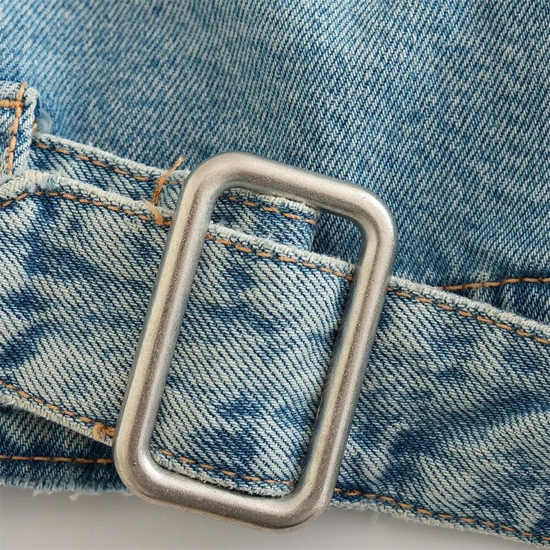 UNIZERA2023 Jesenný nový dámsky temperamentný krátky voľný ležérny všestranný džínsový štýl s dvojitou klopou a prackou