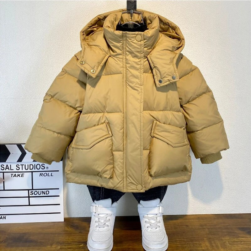 EACHIN Winter Boys Parkas Gyerek Vastag Meleg Kabátok Gyerekek Téli Szabadtéri dzsekik Baby Boys Divatos Kapucnis Parka Tini Új kabát
