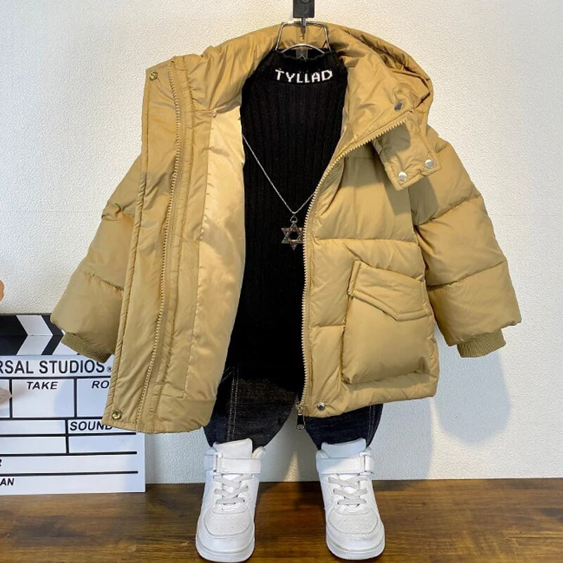 EACHIN Winter Boys Parkas Gyerek Vastag Meleg Kabátok Gyerekek Téli Szabadtéri dzsekik Baby Boys Divatos Kapucnis Parka Tini Új kabát