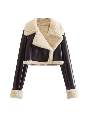 Дамско модно палто от агнешка вълна с ревери Двустранно късо яке Есен Зима Елегантно женско руно Топли дебели шикозни топове