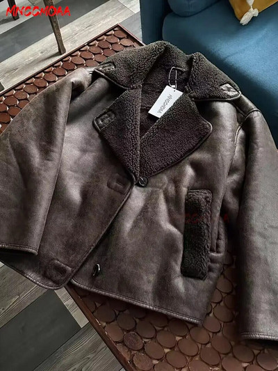 MNCCMOAA 2023 kõrge kvaliteediga talve naiste vintage pikkade varrukatega soe kunstfliisist jope Naiste vabaaja soliidsed taskuga välisriided