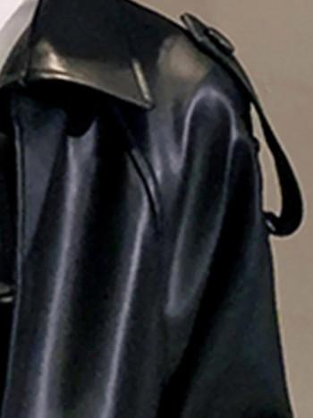 Nerazzurri Ανοιξιάτικο Μαύρο Υπερμεγέθη Μακρύ Αδιάβροχο Δερμάτινο Γυναικείο παλτό 2021 Μακρυμάνικο Φαρδιά Κορεάτικη Μόδα Ρούχα