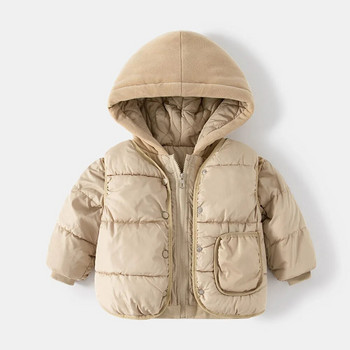 Зимно ново пухено яке за бебета момчета Суичъри с цип и жилетка Детско подплатено палто от две части Топли ежедневни памучни дрехи за малки деца