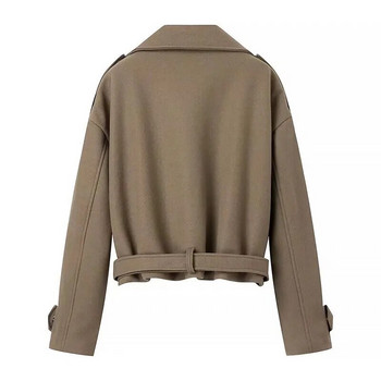 Γυναικεία 2023 Νέα Μόδα Ζώνη Κοντό παλτό Vintage πέτο με μακρυμάνικο παντός αγώνα Casual Chic Γυναικείο Εξωτερικό Κομψό πουκάμισο