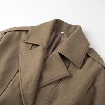 Жени 2023 Ново модно късо палто с колан Винтидж ревери с дълъг ръкав Универсална ежедневна шикозна дамска горна риза с шик