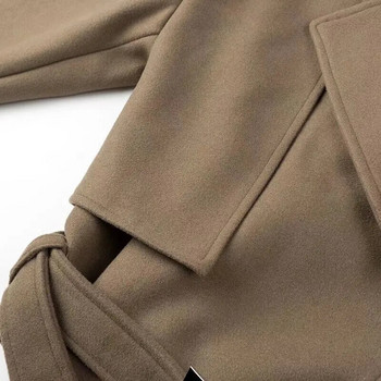 Жени 2023 Ново модно късо палто с колан Винтидж ревери с дълъг ръкав Универсална ежедневна шикозна дамска горна риза с шик