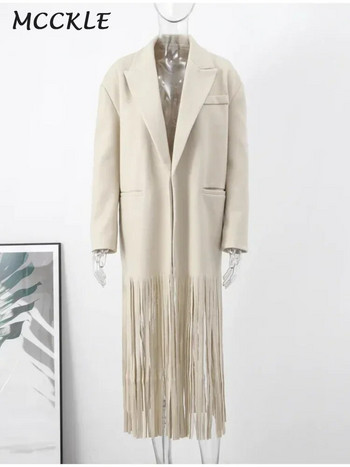 Γυναικείο μπουφάν με φούντα με μονό κουμπί, μακρύ μακρυμάνικο γιακά με φαρδιά παλτό 2024 Νέα κομψά γυναικεία ρούχα