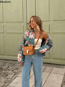 2024 Ženska ležerna topla jakna Jesen Zima Prošiveni pamučni kaput s cvjetnim uzorkom, kardigan dugih rukava, ulične jakne