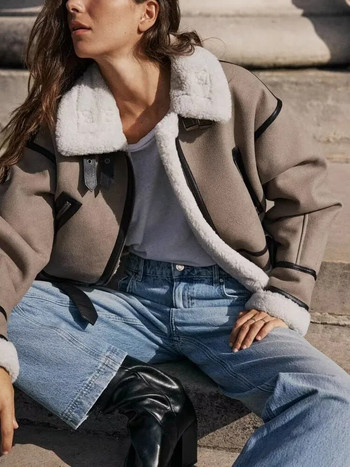 Νέο μοντέρνο φθινοπωρινό και χειμώνα γούνινο μονοκόμματο κοντό μπουφάν για γυναίκες