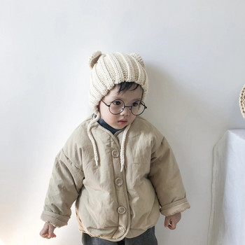 Корейски стил Нови зимни палта с памучна подплата за бебета, удебелени топли детски дрехи за малки деца Едноцветно детско връхно облекло