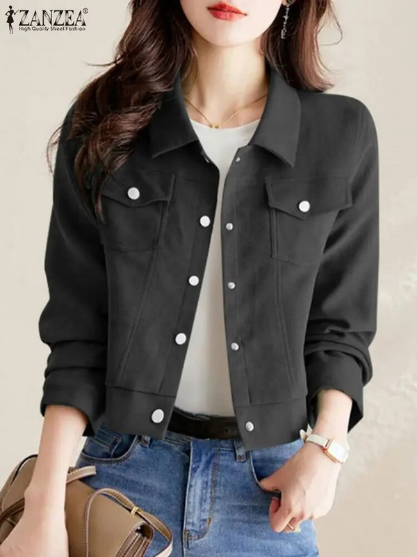 ZANZEA Kevadvintage OL Tööjakid Naistele Elegantne Soliidne Mantel Reväär Kaelus Pika Varrukaga Mantlid Naiste Vabaaja Peorõivad Oversize