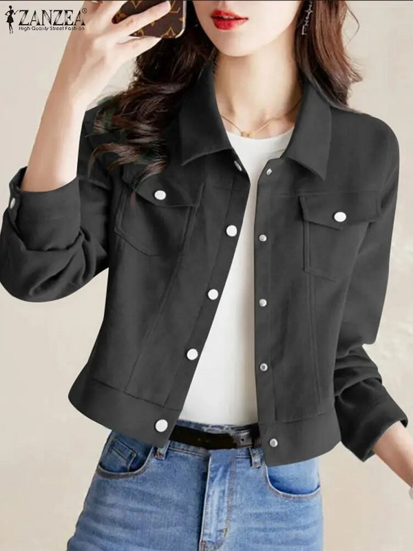 ZANZEA Kevadvintage OL Tööjakid Naistele Elegantne Soliidne Mantel Reväär Kaelus Pika Varrukaga Mantlid Naiste Vabaaja Peorõivad Oversize